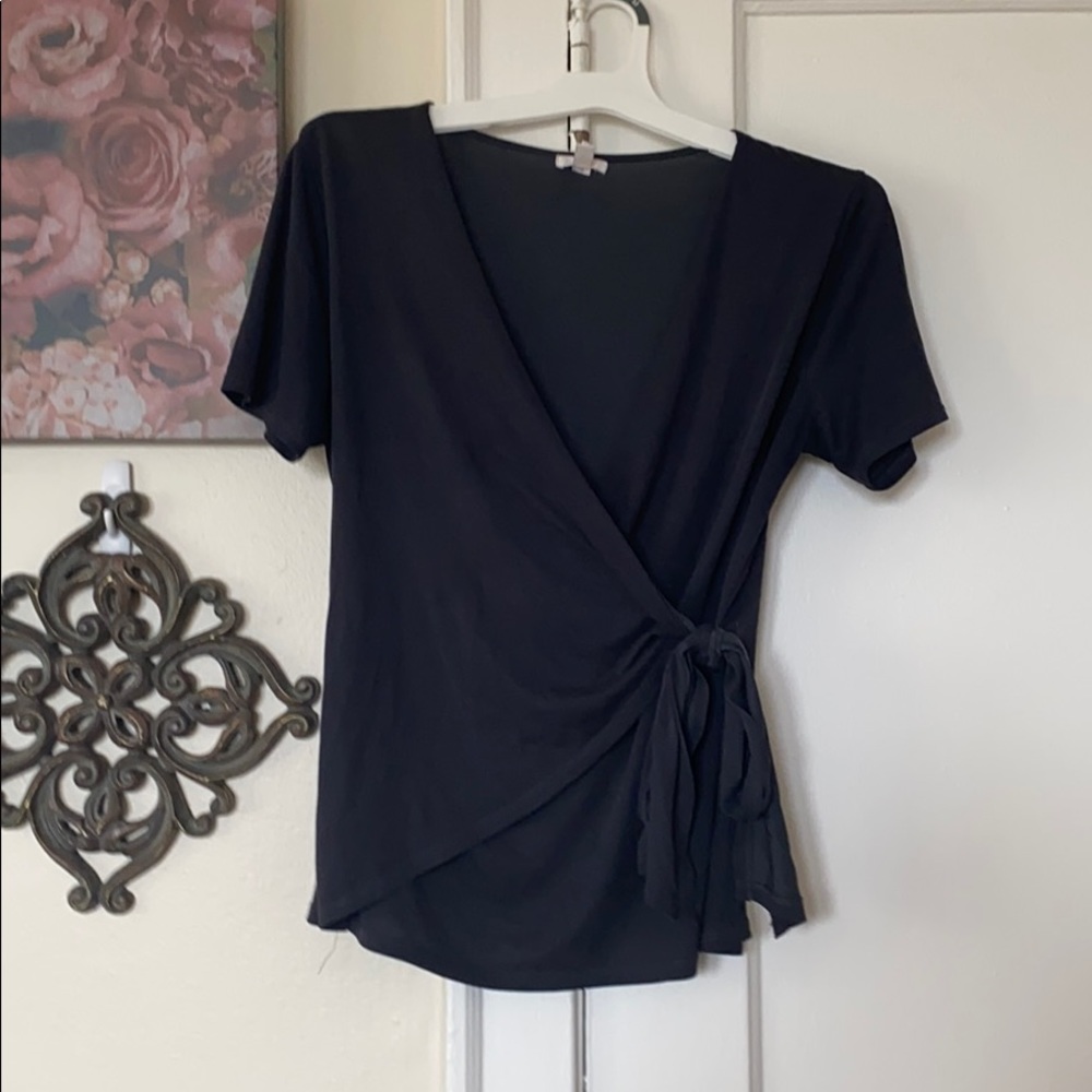 Navy wrap top.